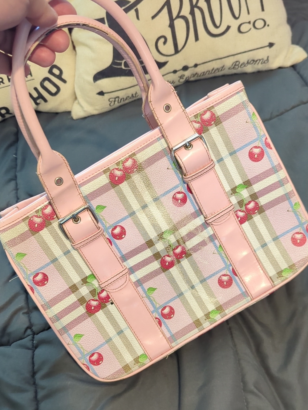 ULTRA RARE Burberrys Burberry Blue Label Cherry Tote Bag 👛 WOW Japan Market! - Picture 7 of 11